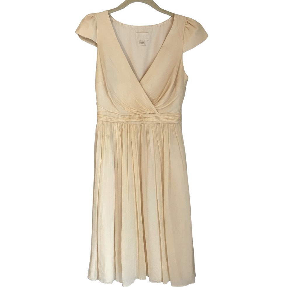 J.Crew 100% Silk Chiffon Midi Dress. Champagne Wrap Top. Sz. 0 or XS